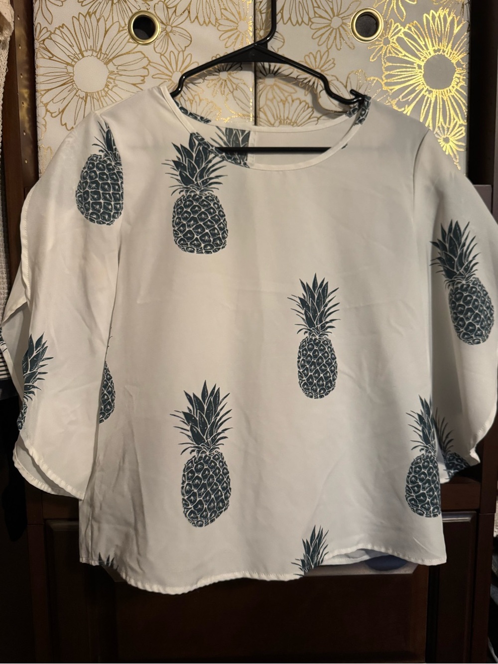 Women's White Pineapple Print Blouse